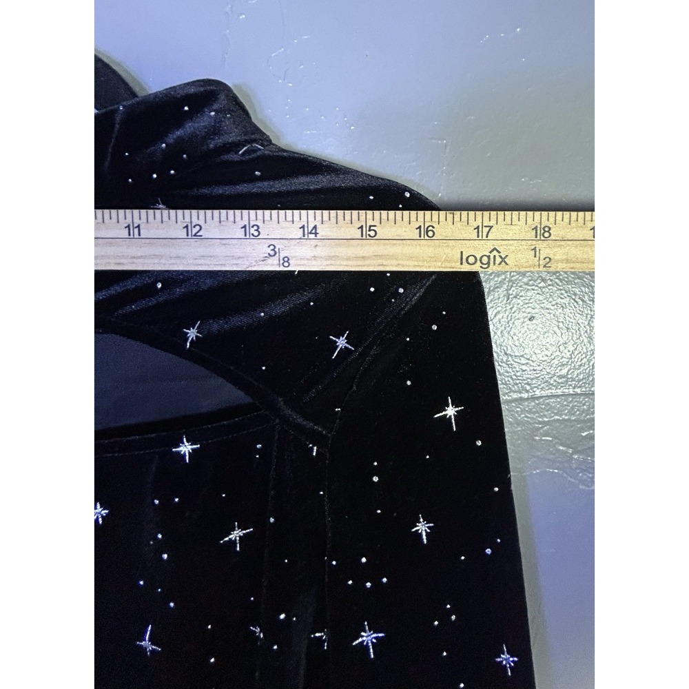Cider Black Velvet Star Bell Sleeve Crop Top Celestial Whimsy Goth Women's L - Picture 8 of 11